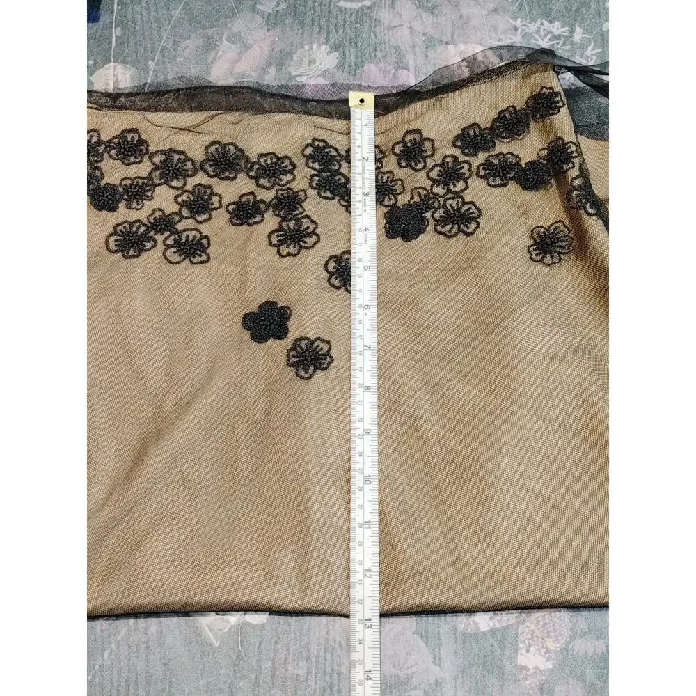 Allison Taylor High Waist Midi Tulle Skirt Embroidered Brown Black Womens Size 6